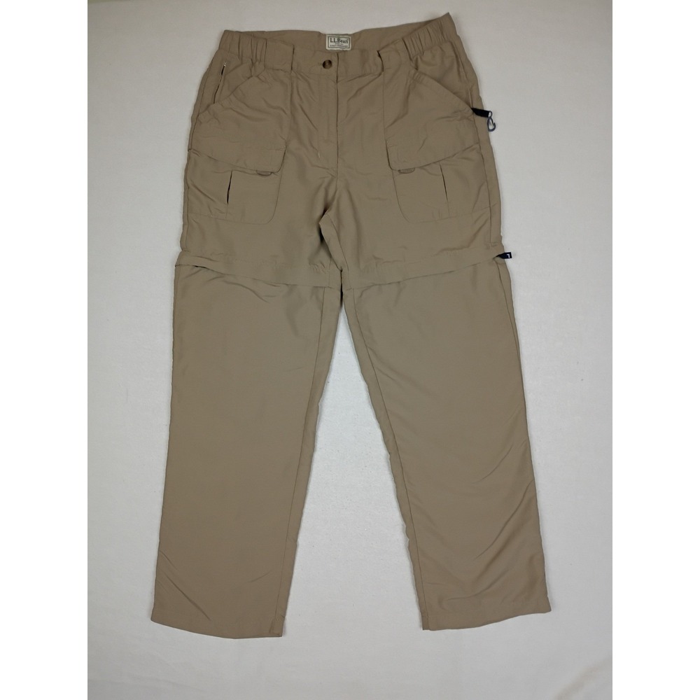 LL Bean Mens M-REG Convertible Hiking Cargo Pants Khaki Tan Nylon Zip Off 234441